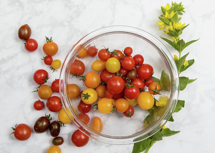 June2020 Greeting Card featuring the photograph Cherry Tomatoes 3 by Rebecca Cozart