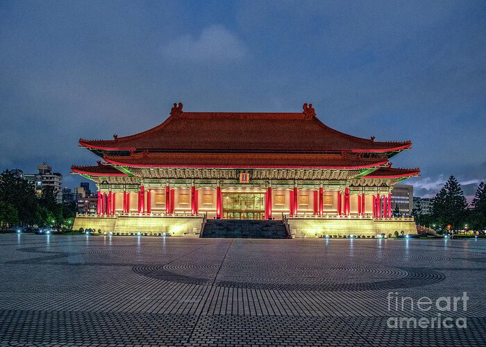 Chiang Greeting Card featuring the photograph Chiang Kai-shek Memorial Hall at Night by Traveler's Pics