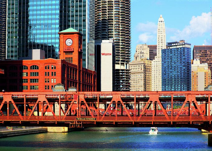 Chicago Skyline Greeting Card featuring the photograph Chicago Skyline River Bridge by Patrick Malon