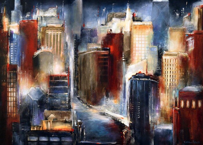 Chicago Art Greeting Card featuring the painting Chicago Skyline - The Chicago River by Kathleen Patrick