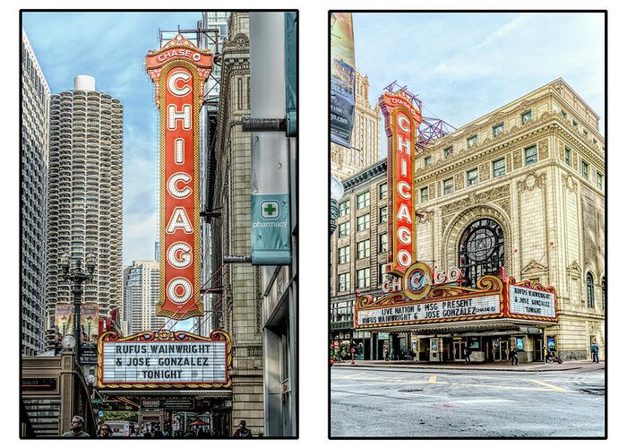 Chicago Theatre Black And White Greeting Card featuring the photograph Chicago Theatre Poster Color by Sharon Popek