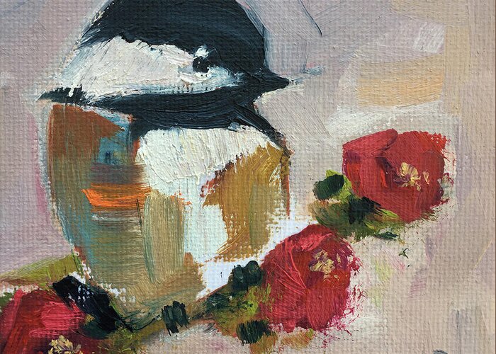 Chickadee Greeting Card featuring the painting Chickadee 4 by Roxy Rich