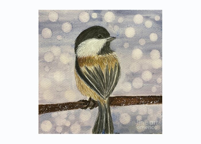 Chickadee Greeting Card featuring the painting Chickadee In Snow by Lisa Neuman