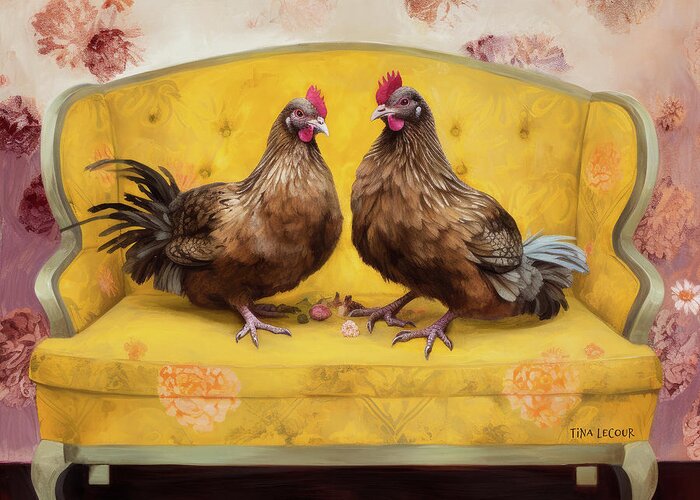Chickens Greeting Card featuring the painting Chicken Gossip by Tina LeCour