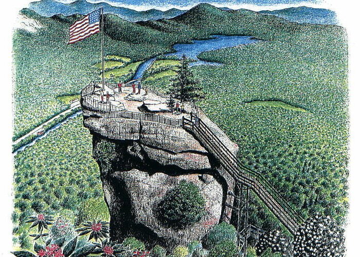 Chimney Rock Greeting Card featuring the drawing Chimney Rock by Lee Pantas