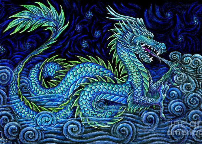 Chinese Dragon Greeting Card featuring the drawing Chinese Azure Dragon by Rebecca Wang