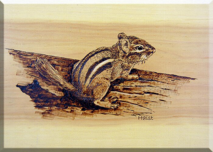 Chipmunk Greeting Card featuring the pyrography Chipmunk by Ron Haist