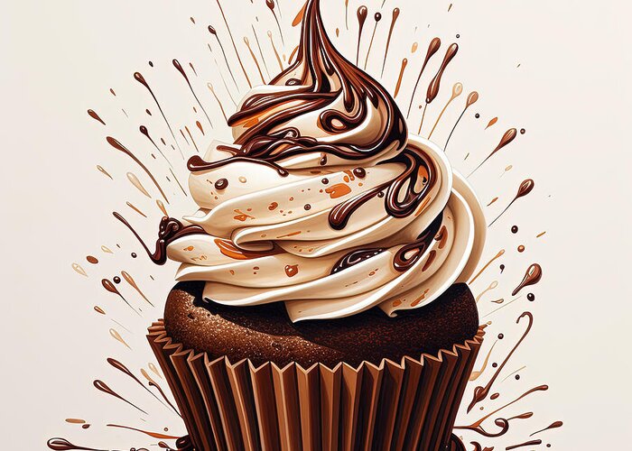 Colorful Cupcake Artwork Greeting Card featuring the photograph Chocolate Cupcake with Syrup Art by Lourry Legarde