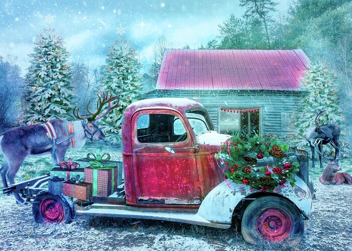 Truck Greeting Card featuring the photograph Christmas Eve Reindeer by Debra and Dave Vanderlaan