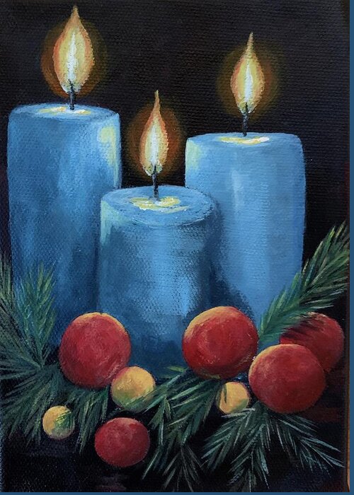 Candles Greeting Card featuring the painting Christmas By Candlelight by Jane Ricker