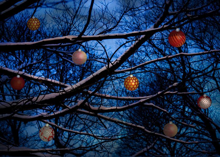 Christmas Greeting Card featuring the mixed media Christmas Dusk by Moira Law