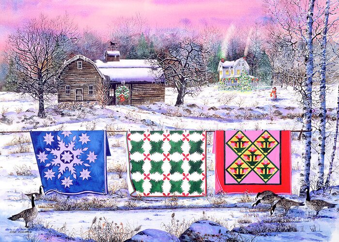 Christmas Greeting Card featuring the painting Christmas Eve Quilts by Diane Phalen