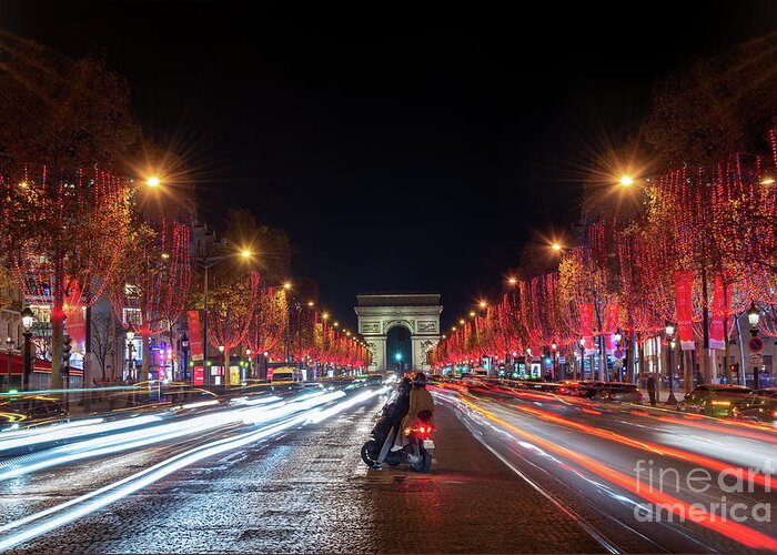 Paris Greeting Card featuring the photograph Christmas in Paris on Champs Elysees avenue by Delphimages Paris Photography
