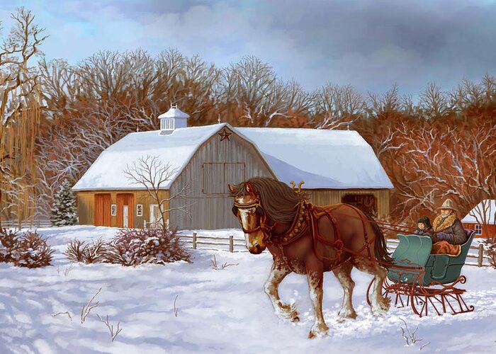 Sleigh Greeting Card featuring the painting Christmas Sleigh Ride by Hans Neuhart