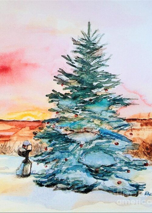 Christmas Tree Greeting Card featuring the painting Christmas Sunrise by Deb Stroh-Larson