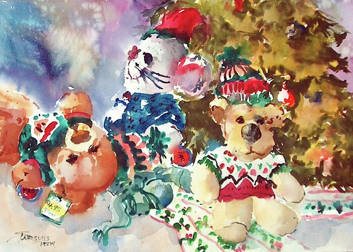 Parsons Greeting Card featuring the painting Christmas Toys by Sheila Parsons