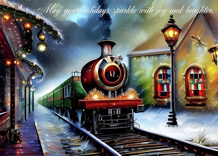 Digital Christmas Train Greeting Card Greeting Card featuring the digital art Christmas Train Greeting Card by Beverly Read