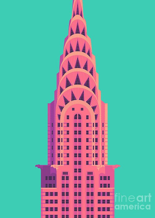 Architecture Greeting Card featuring the digital art Chrysler Building - Green by Organic Synthesis