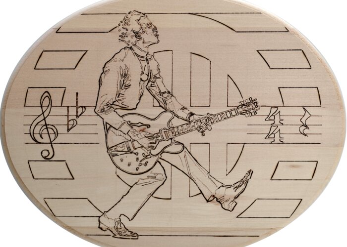 Pyrography Greeting Card featuring the pyrography Chuck Berry - Viva Viva Rock 'N' Roll by Sean Connolly