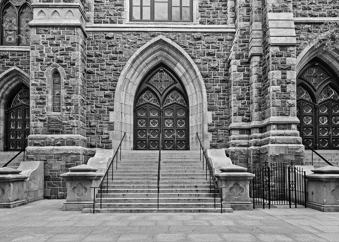 Church Of Saint Mary Greeting Card featuring the photograph Church Of Saint Mary Yale BW by Susan Candelario