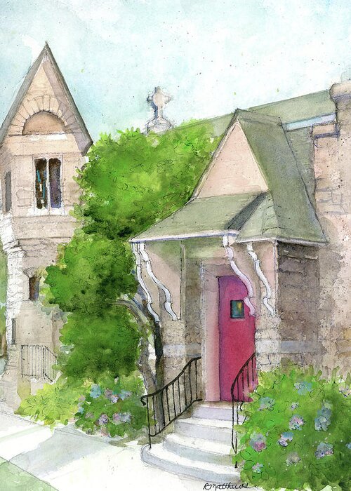 Stone Greeting Card featuring the painting Church on High Street by Rebecca Matthews