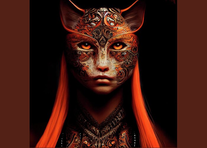 Warriors Greeting Card featuring the digital art Citrine the Cat Warrior Woman by Peggy Collins