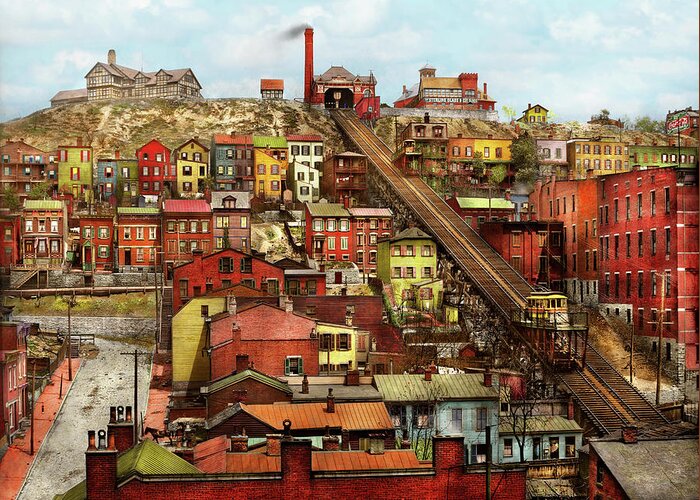 Cincinnati Greeting Card featuring the photograph City - Cincinnati, OH - That is quite an incline 1906 by Mike Savad