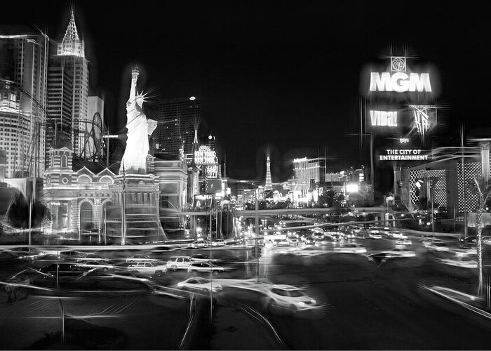 City of Lights The Strip Las Vegas Black and White Greeting Card by Carol  Japp
