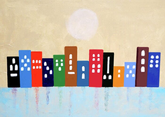 City Greeting Card featuring the painting City Reflections by Deborah Boyd