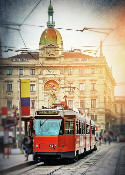 Milan Greeting Card featuring the photograph City Trams of Milan Italy by Carol Japp