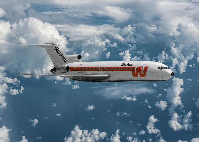 Western Airlines Greeting Card featuring the mixed media Classic Western Airlines Boeing 727 by Erik Simonsen