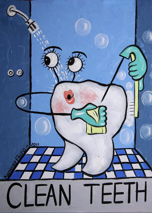 Dental Art Greeting Card featuring the painting Clean Teeth by Anthony Falbo