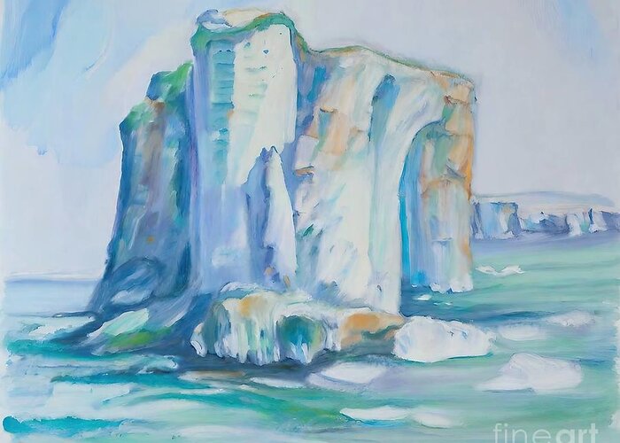 Sea Greeting Card featuring the painting Cliffs Painting sea steep tide waves normandy cliffs claude monet arches etretat azure turquoise acrylic artistic beach blue british coast british seaside chalk cliffs chalk stacks clouds coast by N Akkash