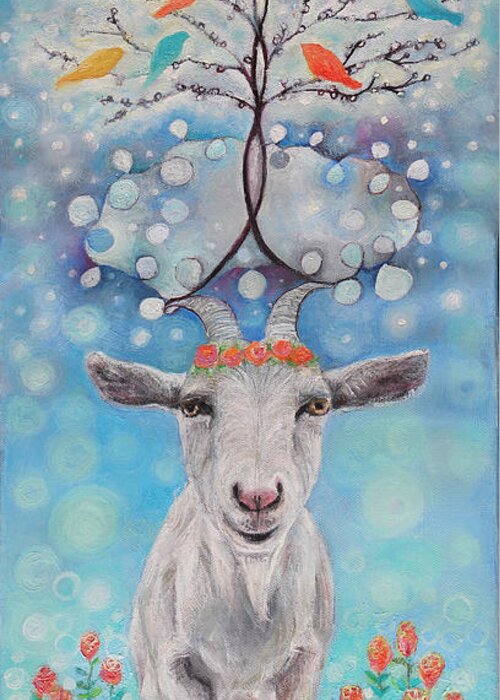 Goat Greeting Card featuring the painting Climb on Me by Manami Lingerfelt