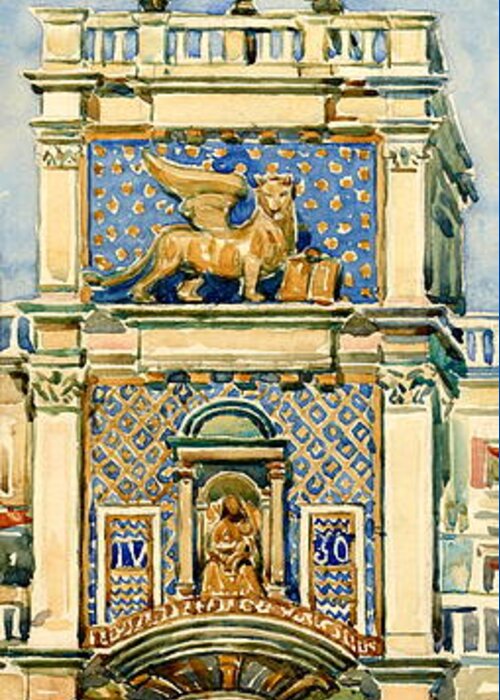 Clock Tower Greeting Card featuring the painting Clock Tower, Saint Mark Square, Venice by Maurice Prendergast