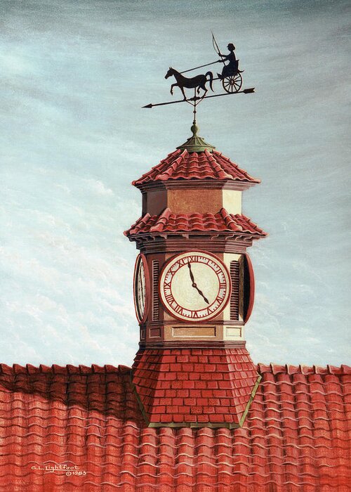 Architectural Landscape Greeting Card featuring the painting Clock Weathervane, Longview Farm by George Lightfoot