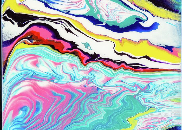 Abstract Greeting Card featuring the digital art Clorfla - Colorful Flowing Liquid Marble Abstract Contemporary Acrylic Painting by Sambel Pedes