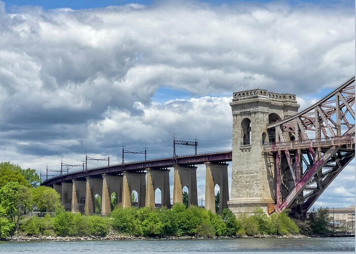 Astoria Park Greeting Card featuring the photograph Cloud Cover and Hell Gate Bridge by Cate Franklyn