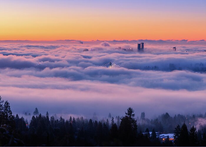 British Columbia Greeting Card featuring the photograph Cloud Inversion over Vancouver by Manpreet Sokhi