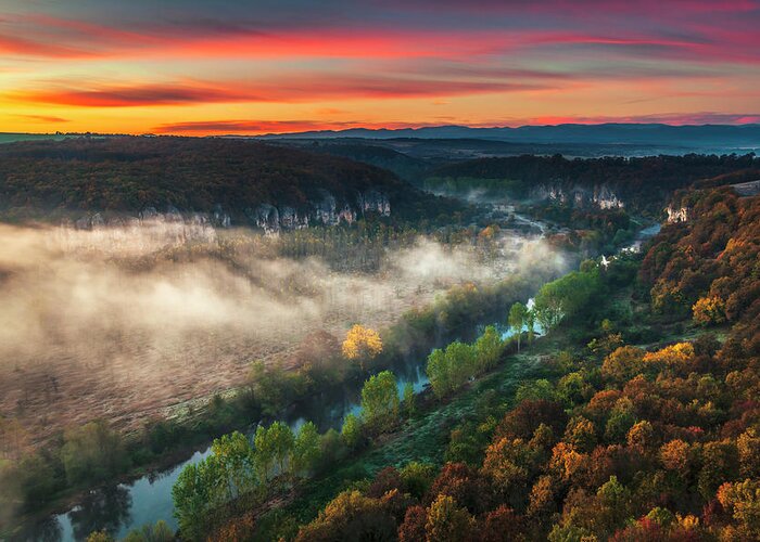 Aglen Village Greeting Card featuring the photograph Clouds Above the River by Evgeni Dinev