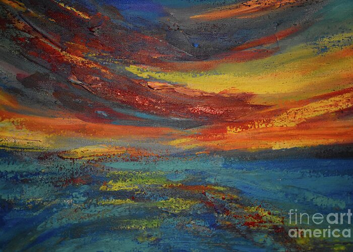 Nature Greeting Card featuring the painting Clouds add color to my sunset sky detail by Leonida Arte