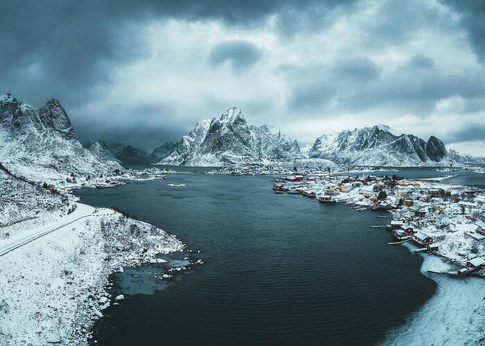 Lofoten Greeting Card featuring the photograph Cloudy day at Reine by Henry w Liu