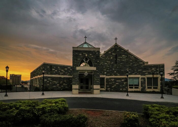 Church Greeting Card featuring the photograph Cloudy Sunset at Church by Deb Beausoleil