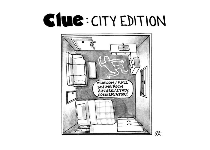 Clue: City Edition Studio Apartment Greeting Card featuring the drawing Clue City Edition by Ali Solomon