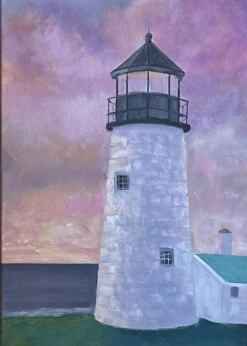 Lighthouse Ocean Sea Pemaquid Greeting Card featuring the painting Coastal Guardian by Scott W White