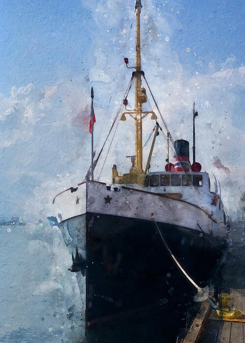 Steamer Greeting Card featuring the digital art Coastal Steamer by Geir Rosset