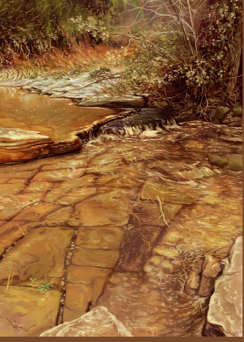 Cobblestone Greeting Card featuring the painting Cobblestone Creek by Hans Neuhart