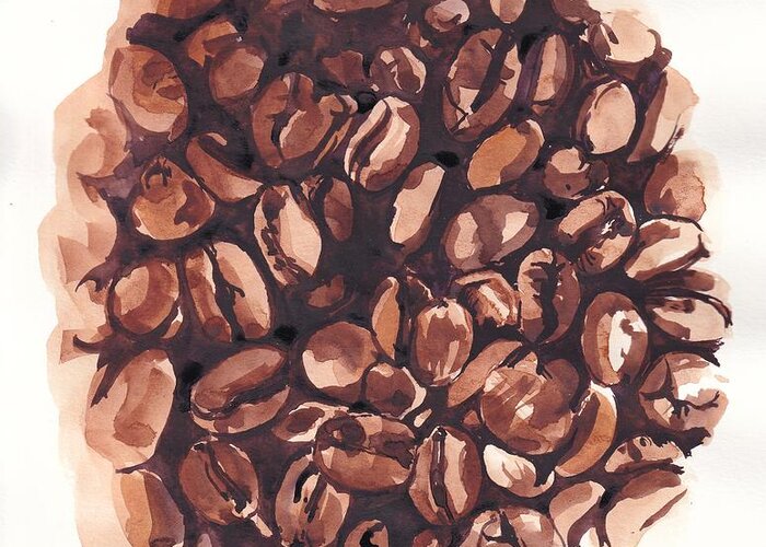 Coffee Greeting Card featuring the painting Cofee Beans by George Cret