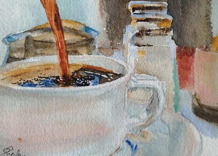 Still Life Greeting Card featuring the painting Coffee by Sheila Romard