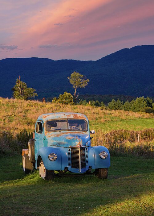 New England Fall Foliage Greeting Card featuring the photograph Cold Hollow Blue International Truck by Jeff Folger